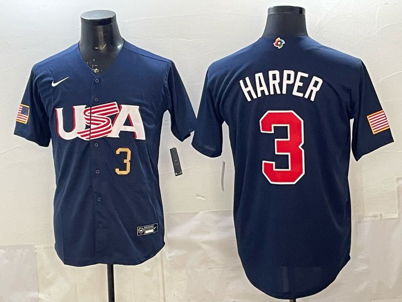 Men 2026 World Cub USA #3 Harper Blue Nike MLB Jersey style 003->->MLB Jersey